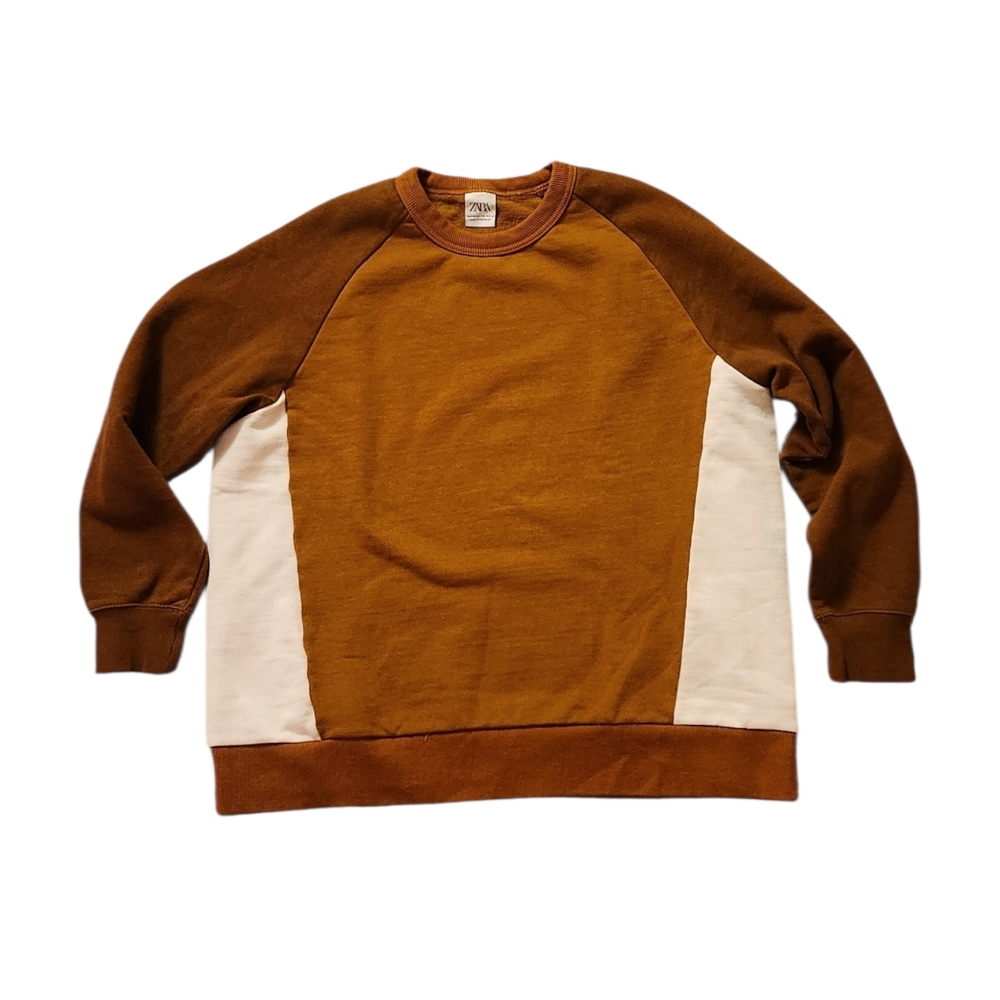 Zara Long Sleeve Pullover Top Mens XXL Brown Orange Cream Rust - Picture 3 of 6